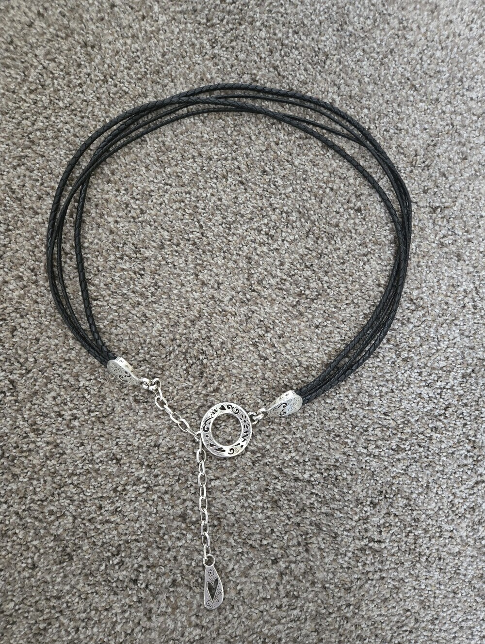 Brighton Black Braided Leather Belt Women's Large Black & Silver Hook Closure